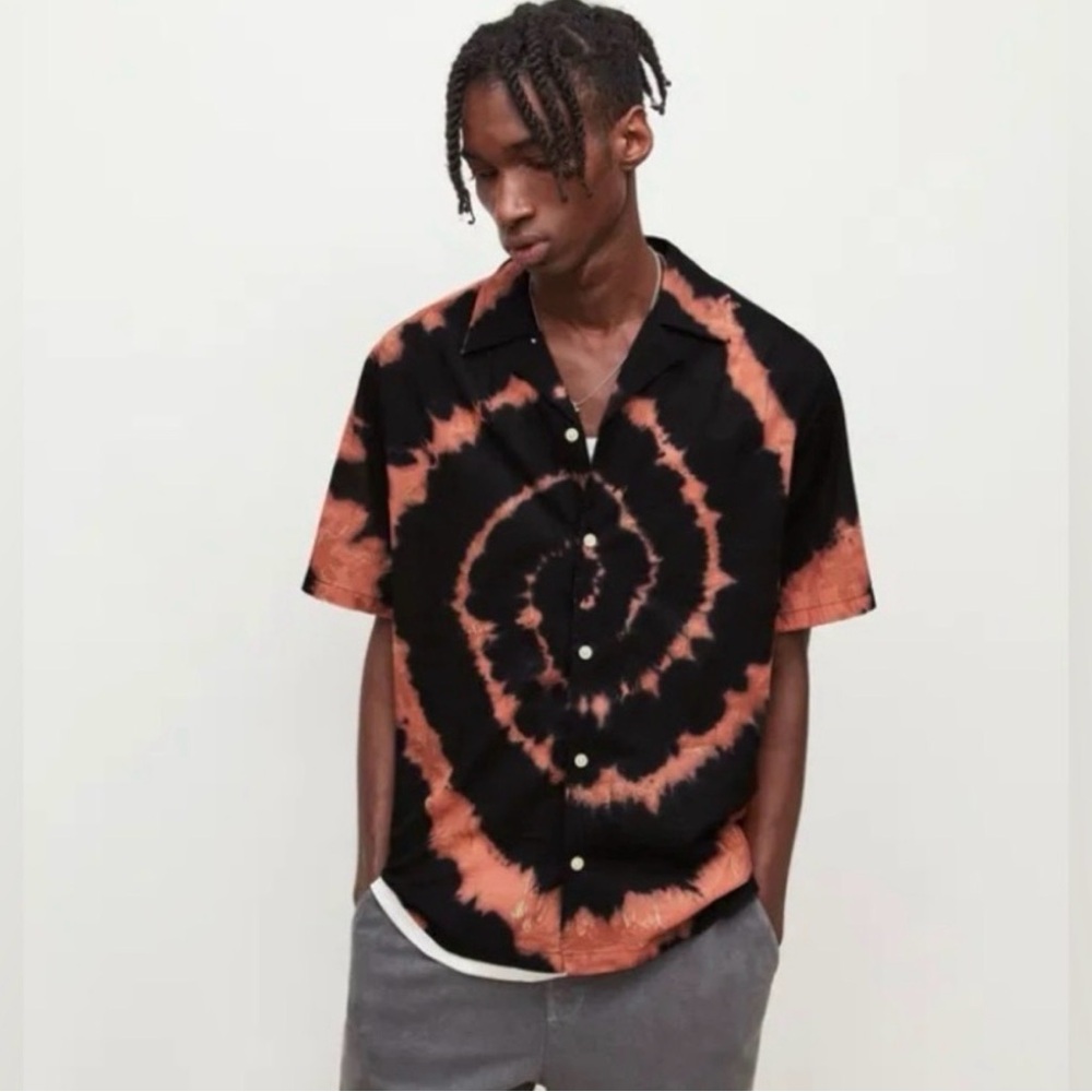 All Saints Hades Cotton Tropical tie-dye relaxed, fit button-down Hawaiian shirt